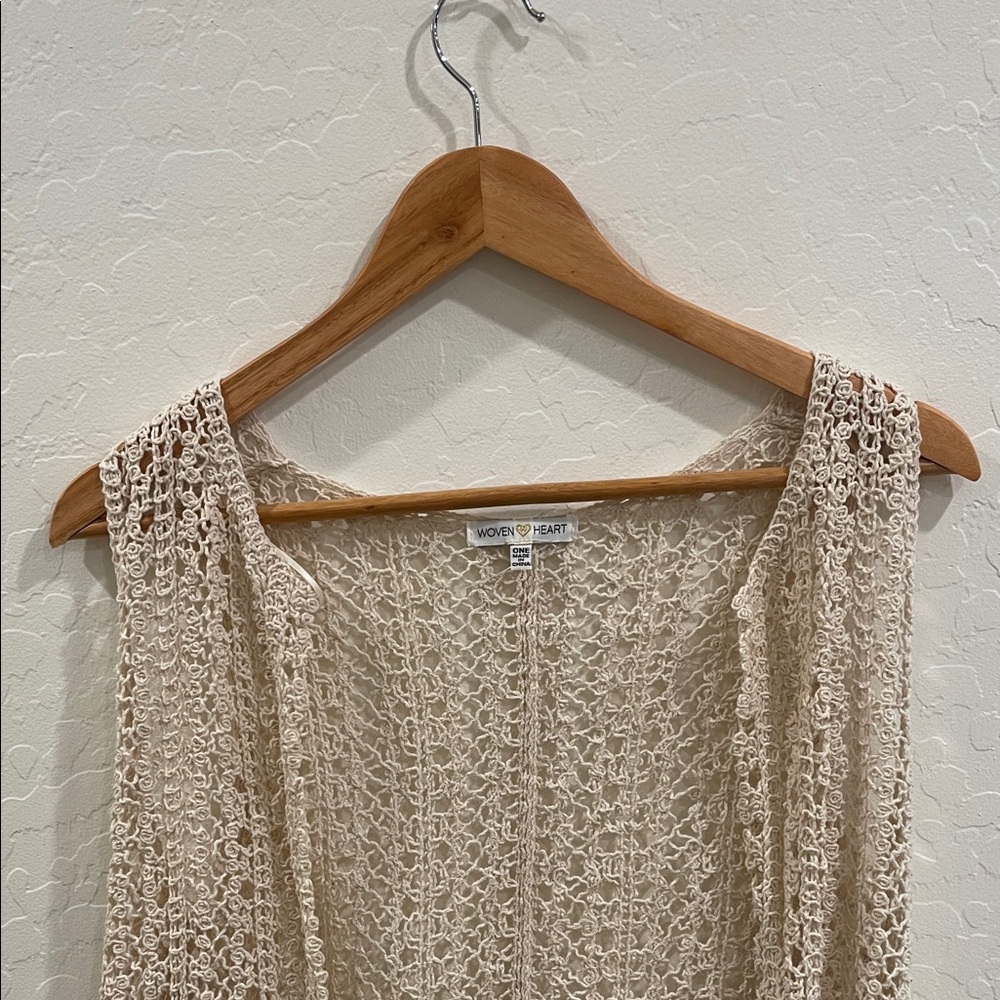 Woven Heart Beige Open-Knit Vest